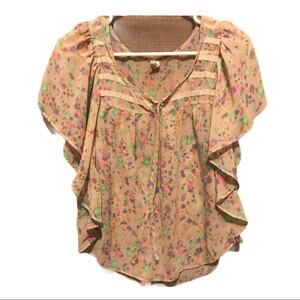 Old Navy Beige Sheer Floral Top XS Ruffle Fairy